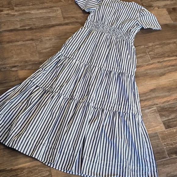 Quince 100% Organic Cotton Poplin Tiered Maxi Dress in Hudson Stripe, Small - Picture 13 of 13